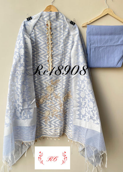 Linen weaving unstitched ladies suit Rc18908