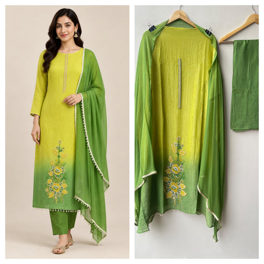 Elegant Shimmer Crushed Tissue Unstitched 3Pcs Designer Suit Set