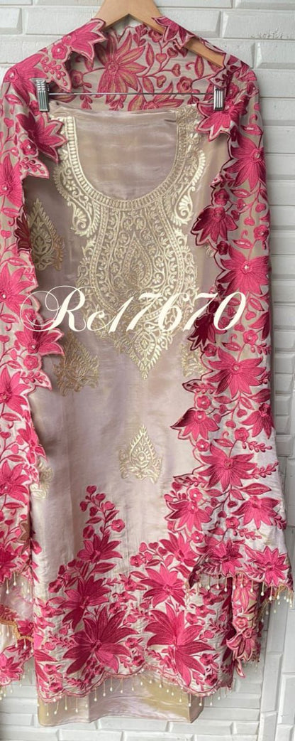 Pure shimmer silk unstitched ladies suit Rc17670