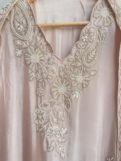 Satin crape unstitched ladies suit Rc17903