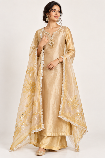 Premium Shimmer Crushed Tissue Shaded 3 pcs Designer Unstitched Suit Set