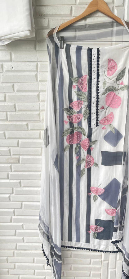 Mul Chanderi Printed Unstitched Ladies Suit Rc17243