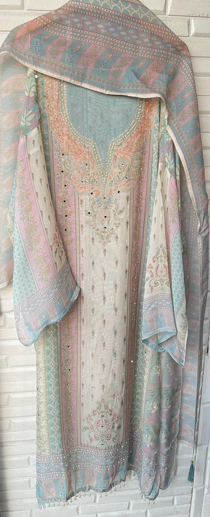 Organza unstitched ladies suit Rc16540