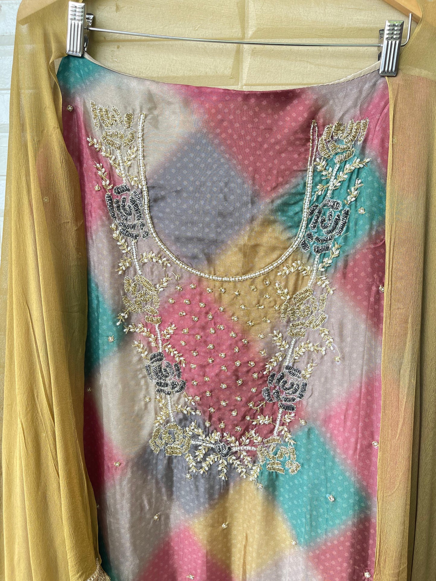 Organza silk unstitched ladies suit Rc17366