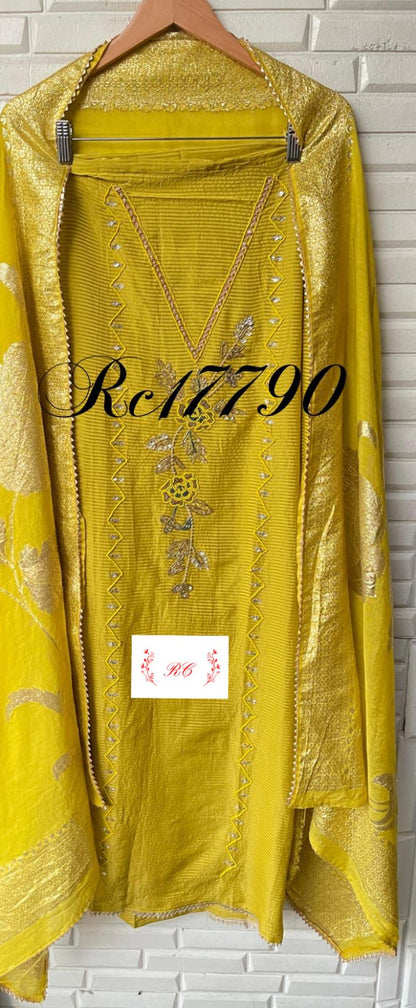 Banarasi shimmer silk unstitched ladies suit Rc17790