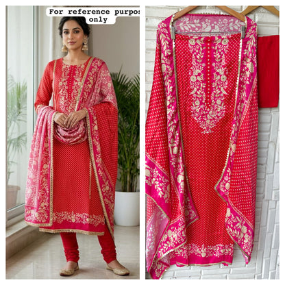 Gajji silk printed unstitched ladies suit Rc19296