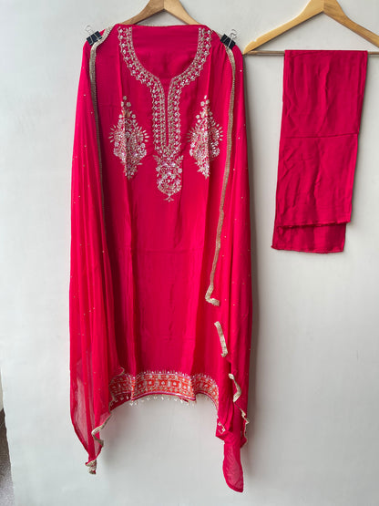 Exquisite Satin Crepe Designer Unstitched 3 Pcs Suit Set