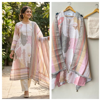 Linen printed fabric ladies unstitched suit Rc19042