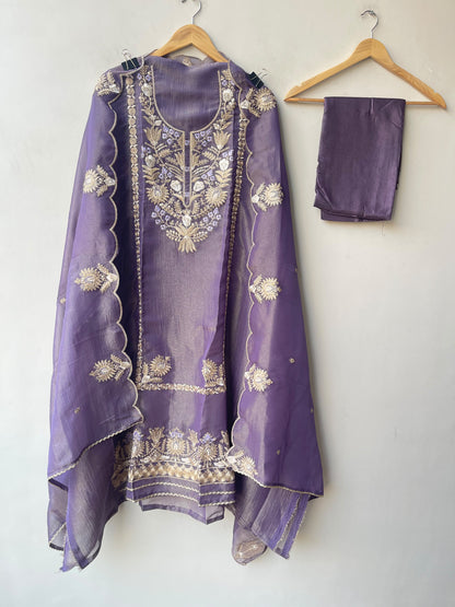 Elegant Shimmer Tissue Organza Unstitched 3 Pcs Suit Set
