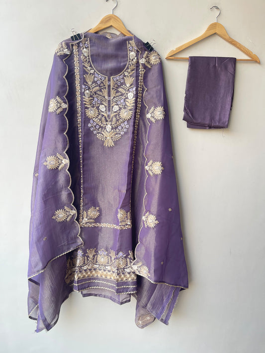 Elegant Shimmer Tissue Organza Unstitched 3 Pcs Suit Set