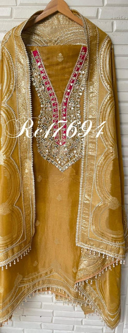 Banarasi shimmer silk unstitched ladies suit Rc17694