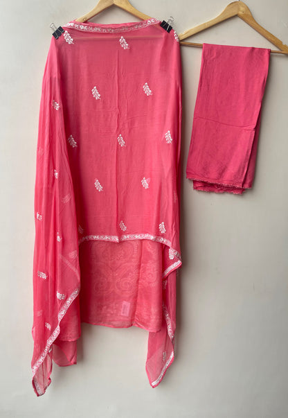 Exquisite Organza Tuile Embroidered Unstitched 3 Pcs Designer Suit Set