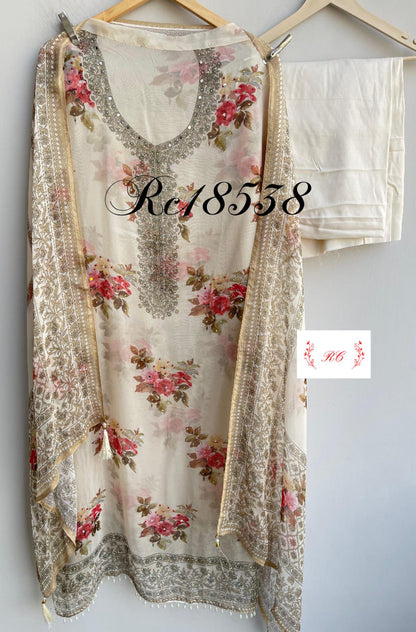 Organza printed unstitched ladies suit Rc18538