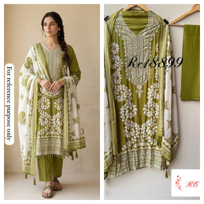 Muslin printed unstitched salwar suit with pearl and sequin resham embroidery – RoyalChicByPriti