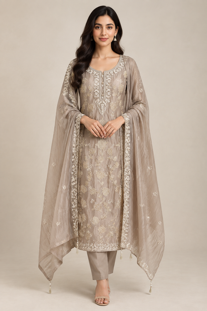 Exquisite Shimmer Tissue Unstitched Designer 3 Pcs Suit Set