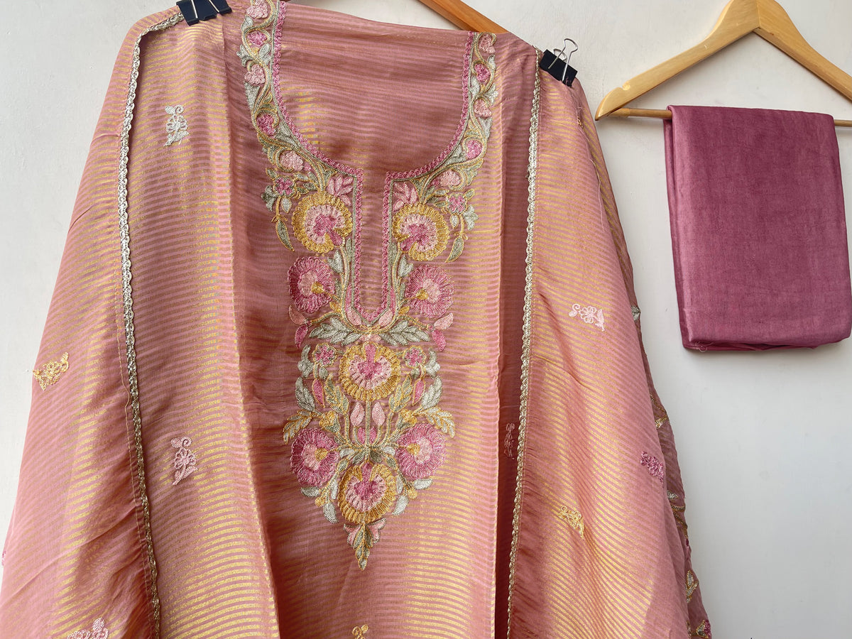 Self Shimmer Silk Unstitched Designer Suit Set