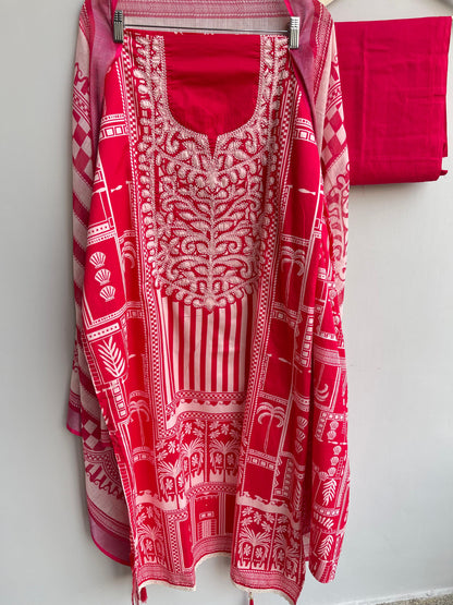 Cambrick cotton unstitched ladies suit Rc18385