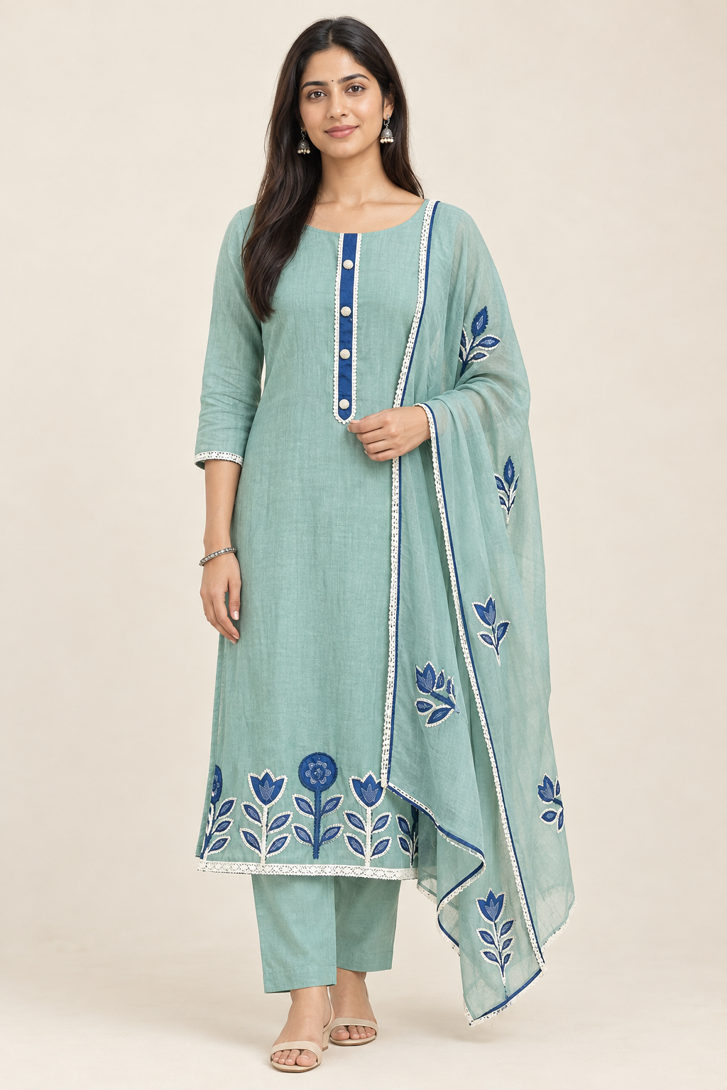 Designer Mul Chanderi Unstitched Suit Set