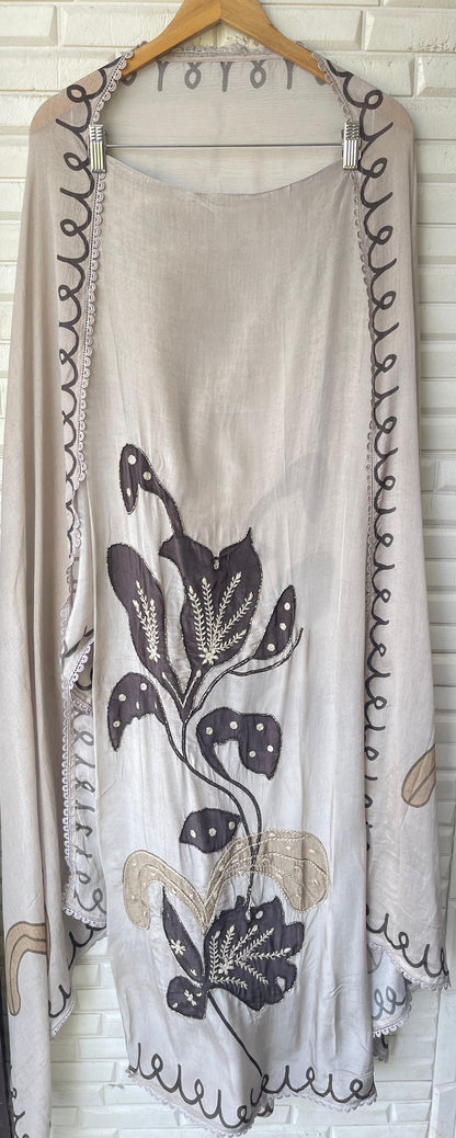 Satin crape unstitched ladies suit Rc17807