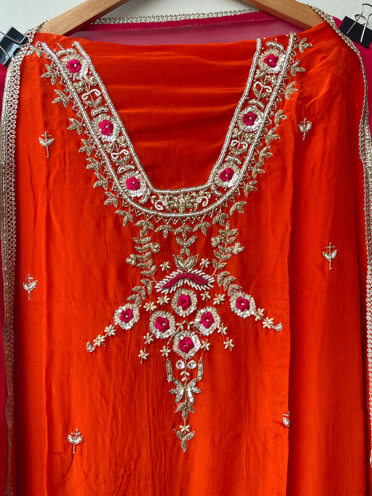 Premium Glass organza Unstitched 3 pcs Suit Set