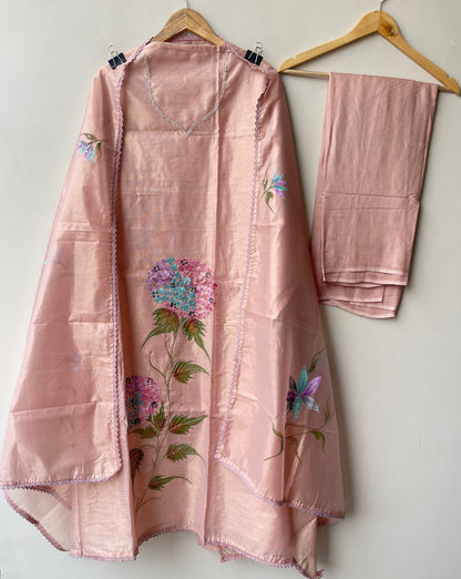 Shimmer Silk Brush Painted Elegant Unstitched Suit Set
