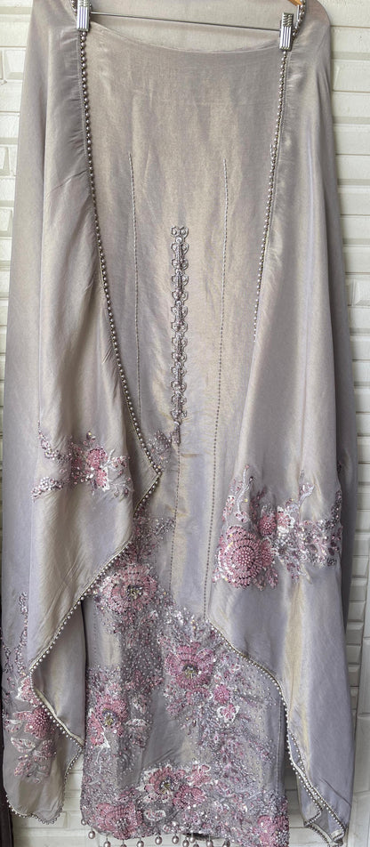 Pure shimmer silk unstitched ladies suit Rc17739
