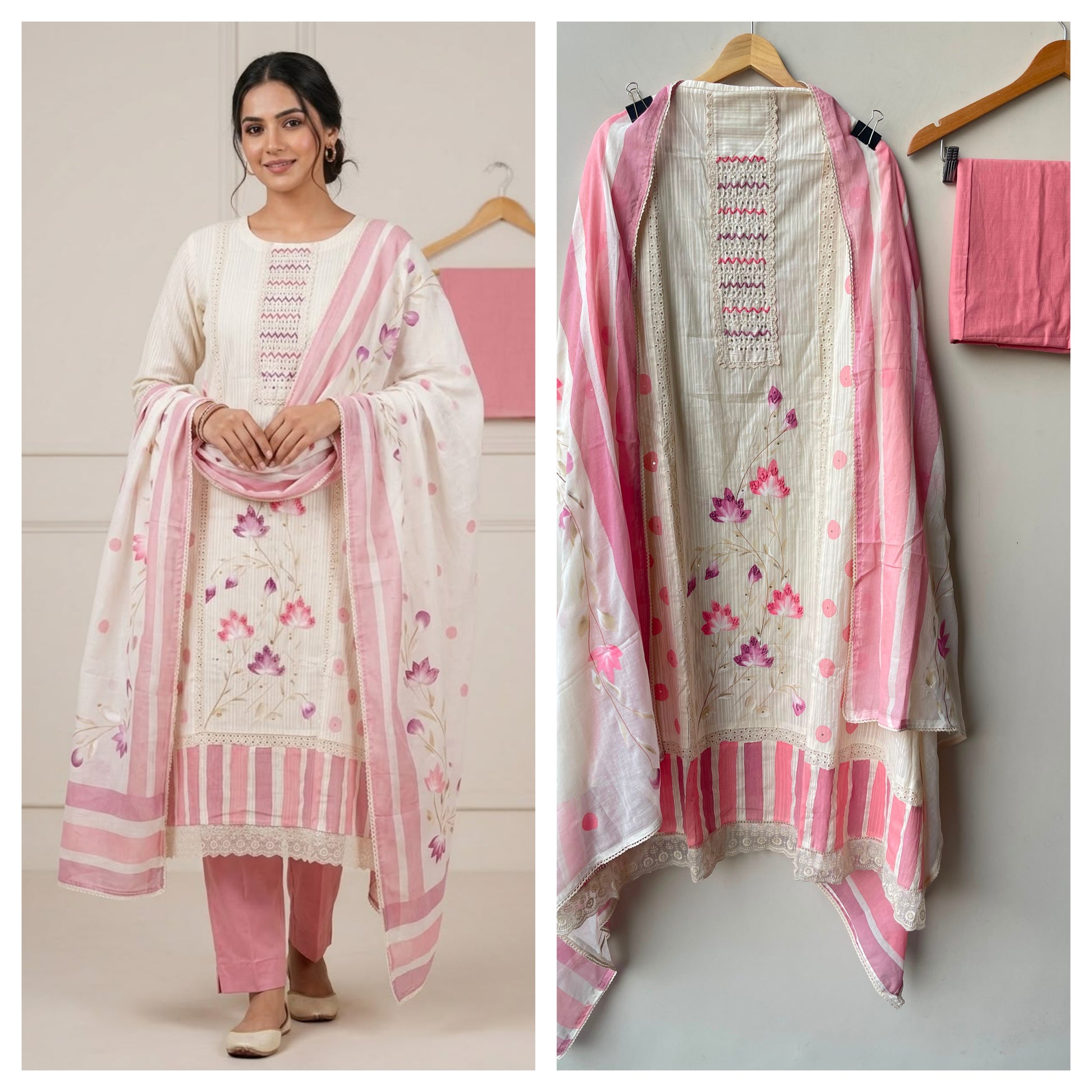 Self Cotton Brush Painted Unstitched Suit with Pearl Work RC-19015 - Royal Chic by Priti