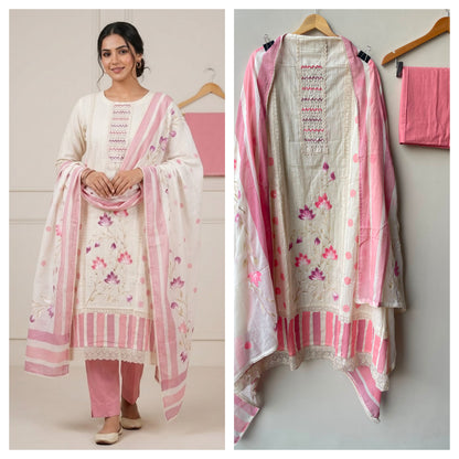 Self Cotton Brush Painted Unstitched Suit with Pearl Work RC-19015 - Royal Chic by Priti