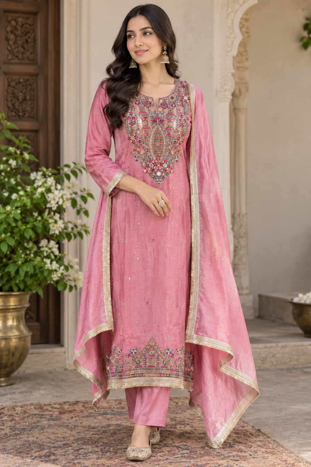 Premium Shimmer Silk Unstitched Designer Suit Set