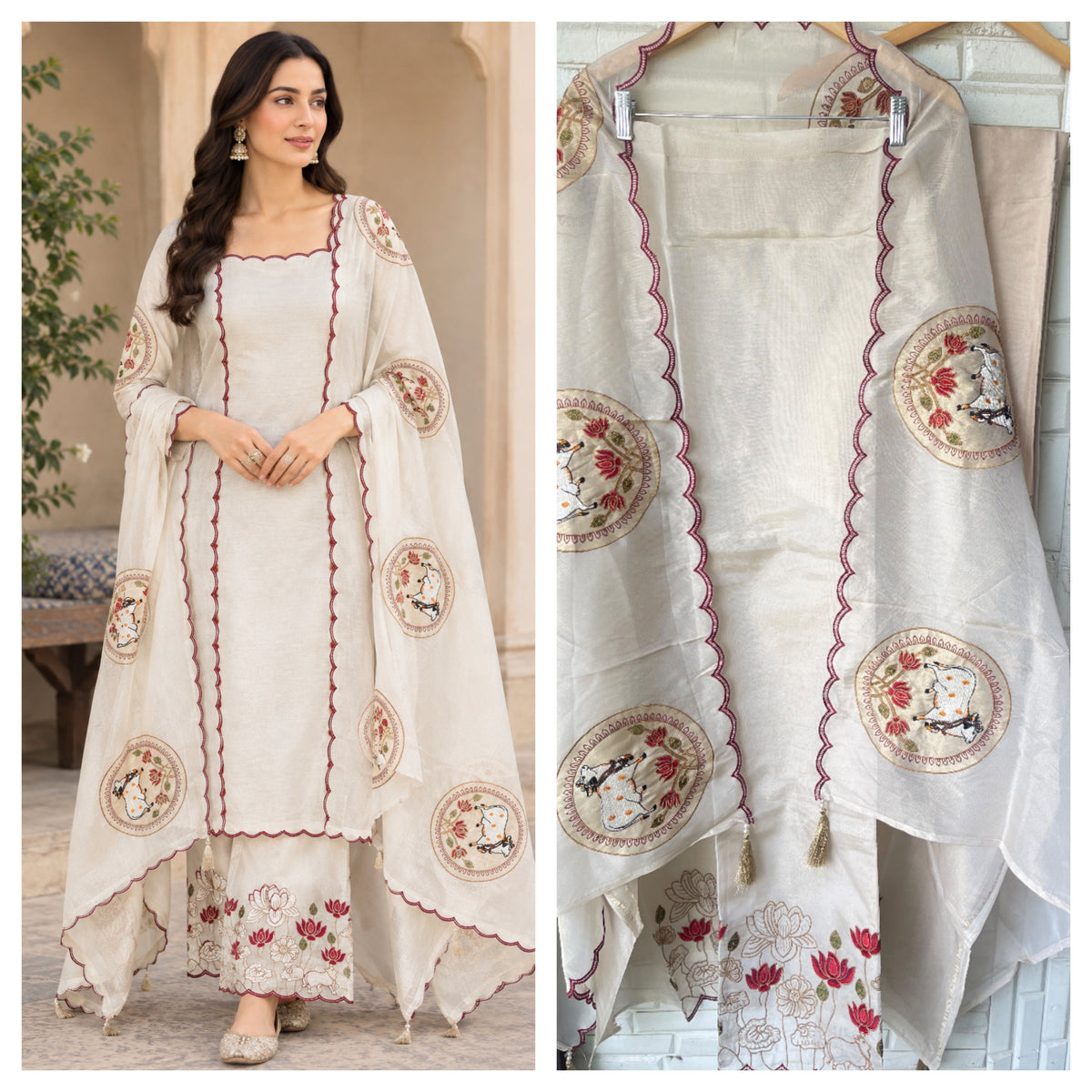 Elegant Shimmer Organza Silk Unstitched 3-Piece Suit Set