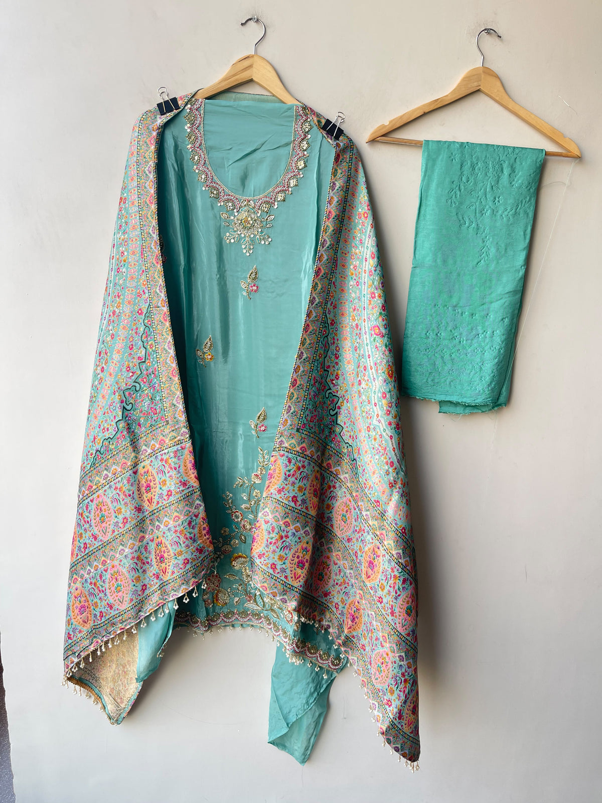 Premium Embroidered Crepe Satin Unstitched Designer 3 Pcs Suit Set