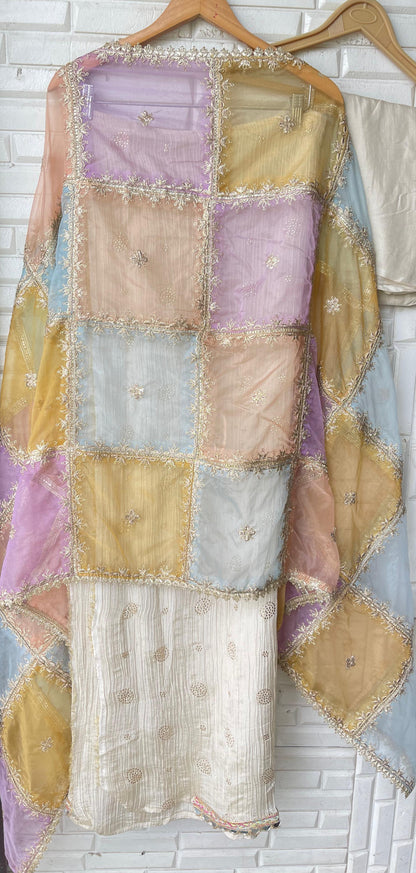 Crushed tissue silk unstitched ladies suit Rc17720