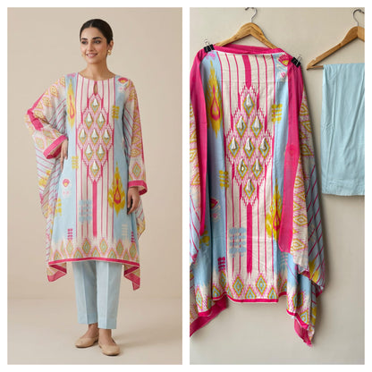 Ikkat print cotton unstitched ladies suit