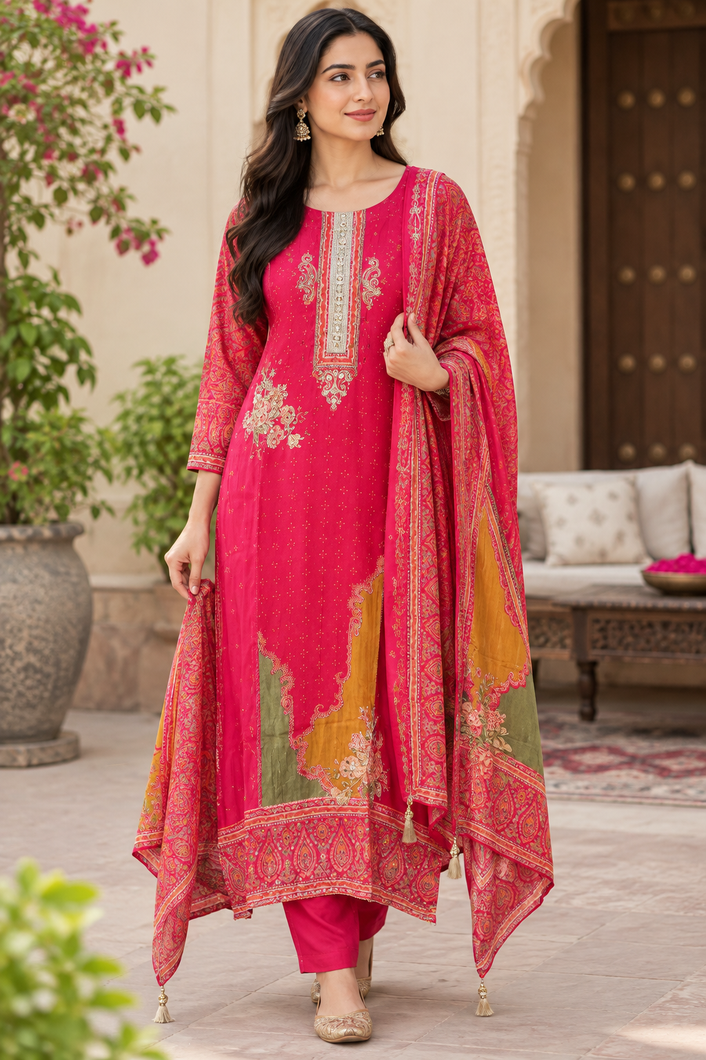 Crepe Satin Printed Unstitched Designer Suit Set
