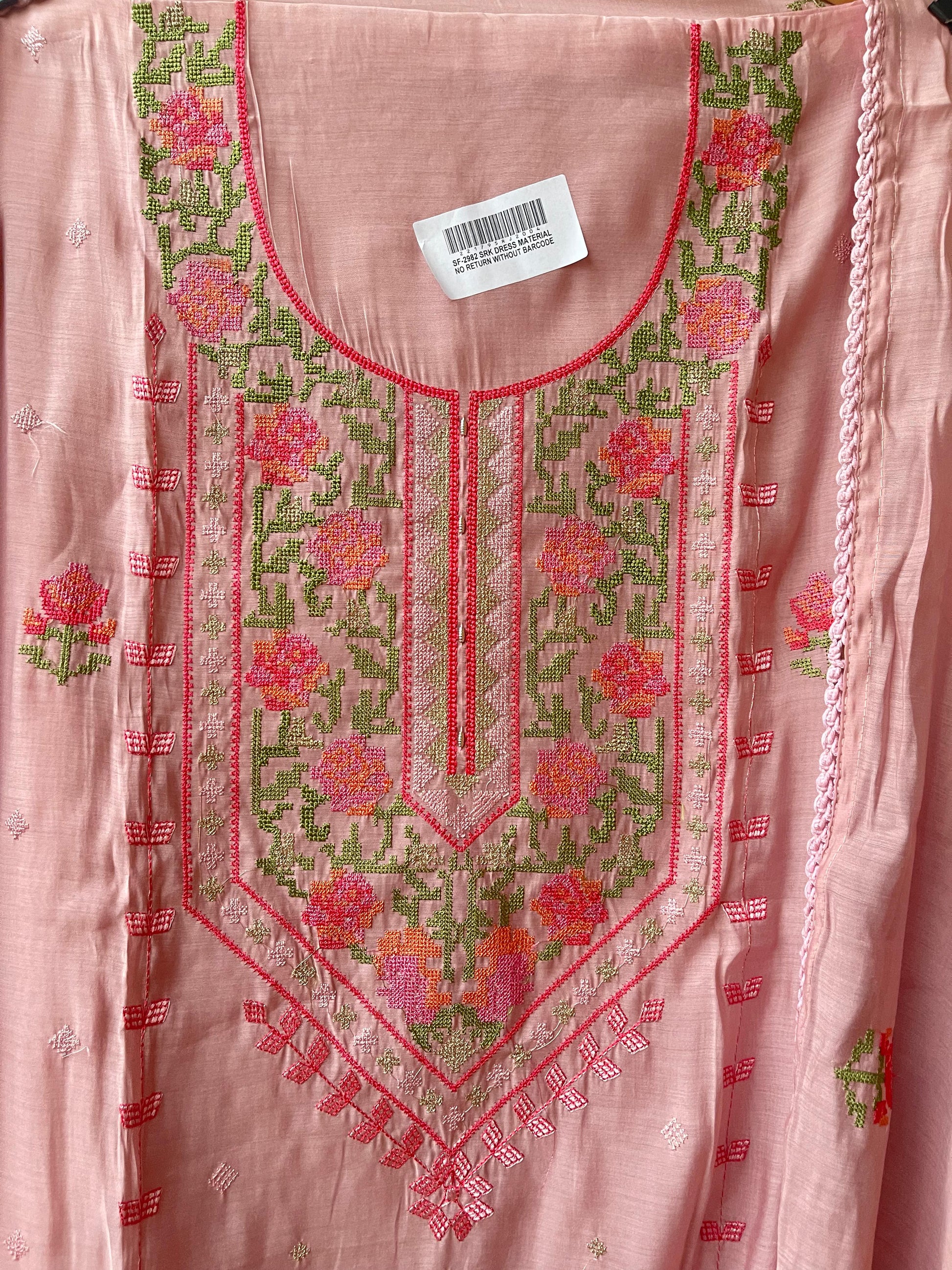 Mul chanderi unstitched salwar suit with resham embroidery and crochet lace – RoyalChicByPriti