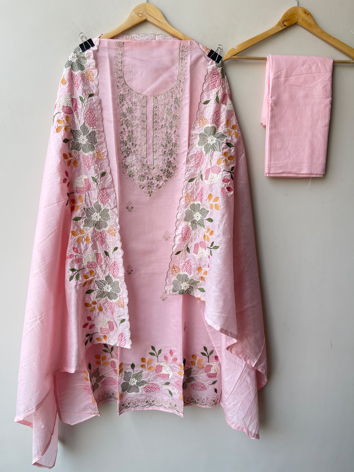 Mul Chanderi Embroidered unstitched ladies suit