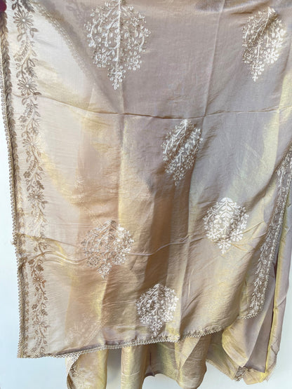 Designer Shimmer Silk 3pcs Unstitched Suit Set