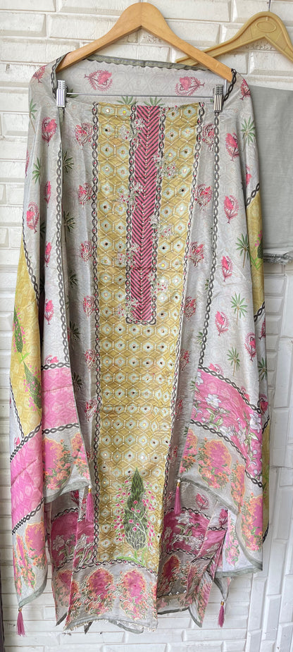 Shimmer glass organza unstitched ladies suit Rc19291