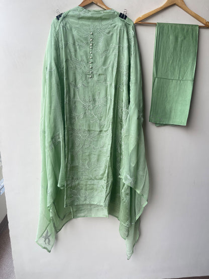 Premium Glass Organza Unstitched 3 Pcs Designer Suit Set