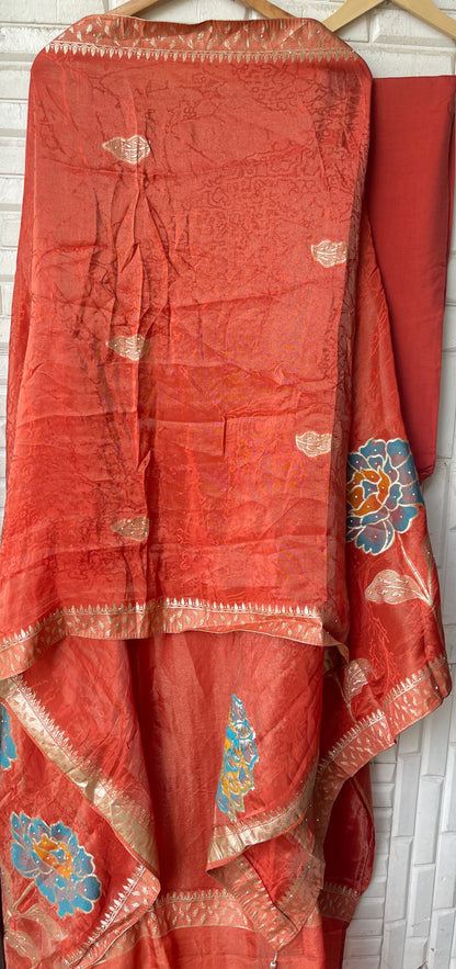 Elegant Shimmer Silk Embroidered Unstitched Designer Suit Set
