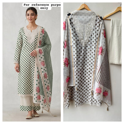Mul chanderi polka dots printed unstitched ladies suit Rc19209 (b)