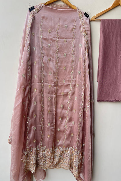 Shimmer glass silk fabric unstitched ladies suit