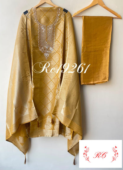Fine Banarasi shimmer silk unstitched ladies suit Rc19261 (a)