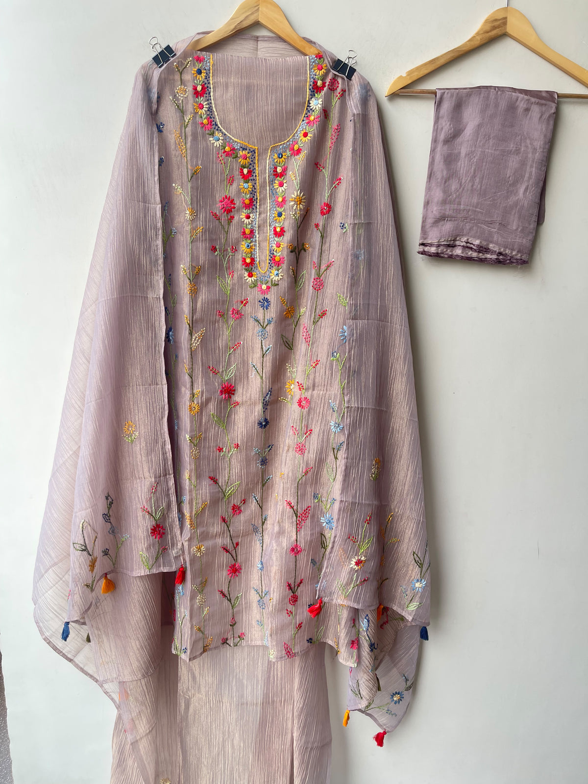 Pure Premium Shimmer Crushed Tissue Designer 3 Pcs Suit Set