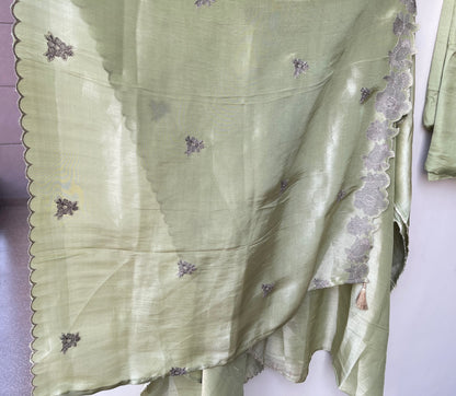 Premium Shimmer Silk Unstitched 3 Pcs Designer Suit Set