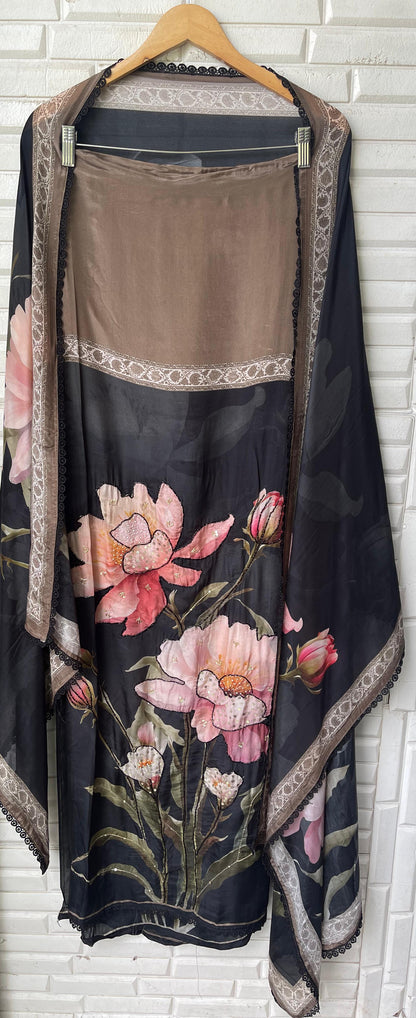 Pure crepe satin unstitched ladies suit Rc17715