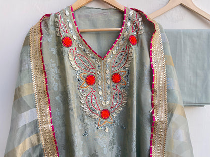 Self shimmer silk unstitched ladies suit Rc17874