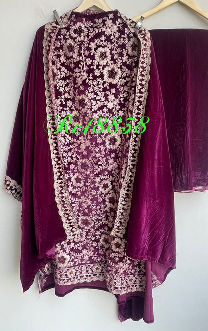 Velvet embroidered unstitched ladies suit Rc18838