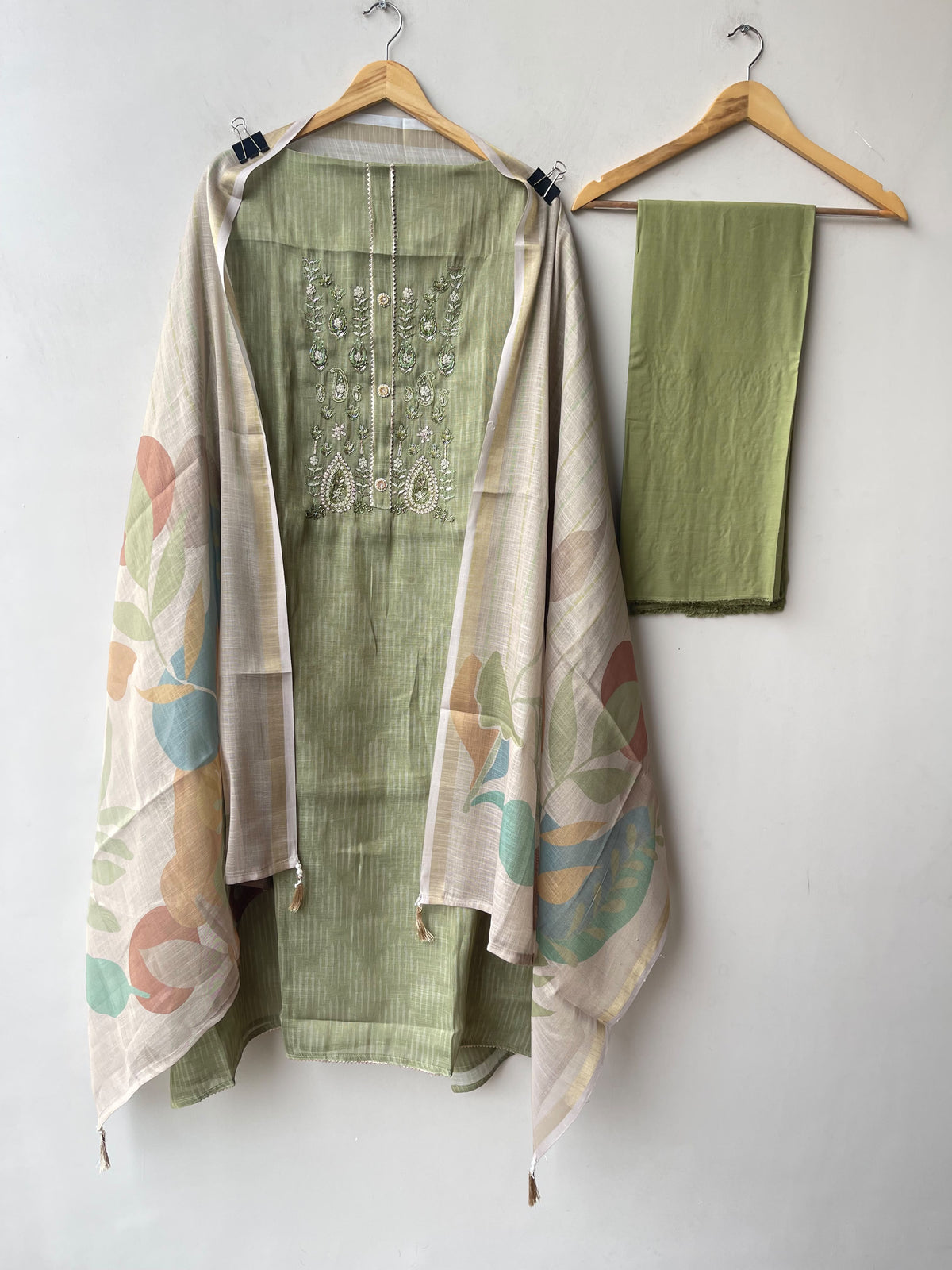Self Shimmer Linen Embroidered Designer 3 Pcs Unstitched Suit Set