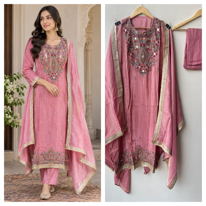 Premium Shimmer Silk Unstitched Designer Suit Set